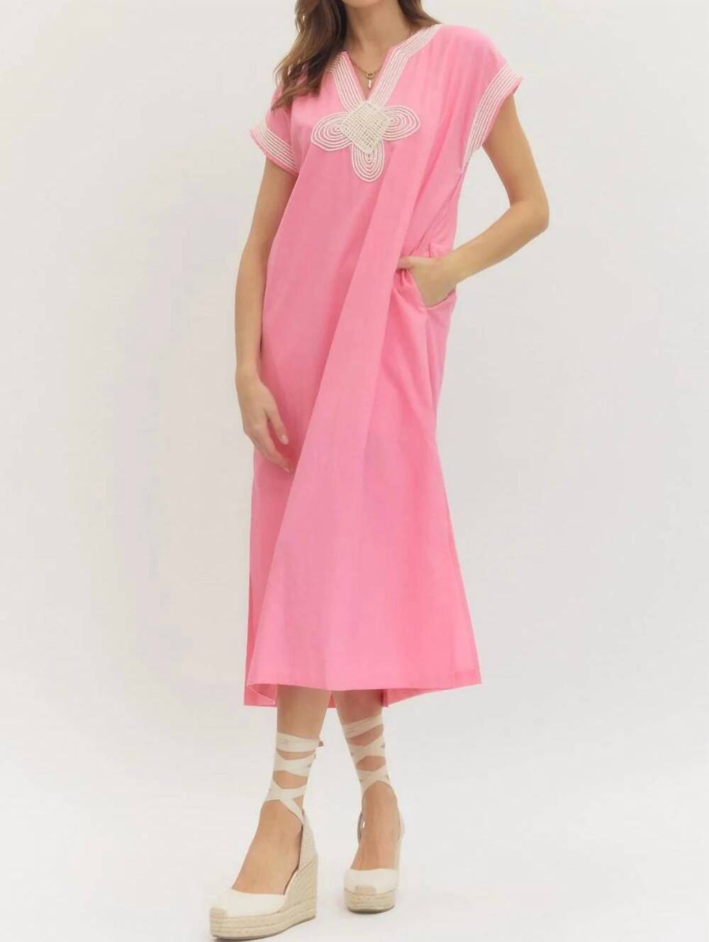 NEW ENTRO linen midi dress in pink